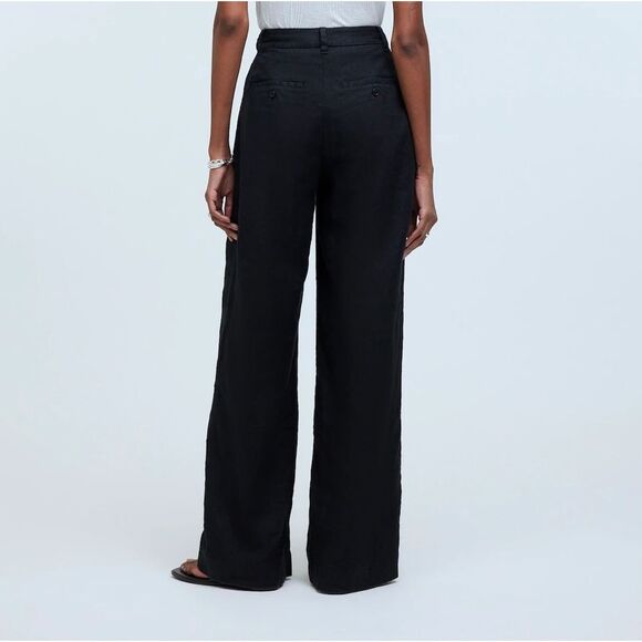 Madewell Classic Wide Leg Black Pants Size 8 Sailor Pant Buttons Up Side - Picture 2 of 6